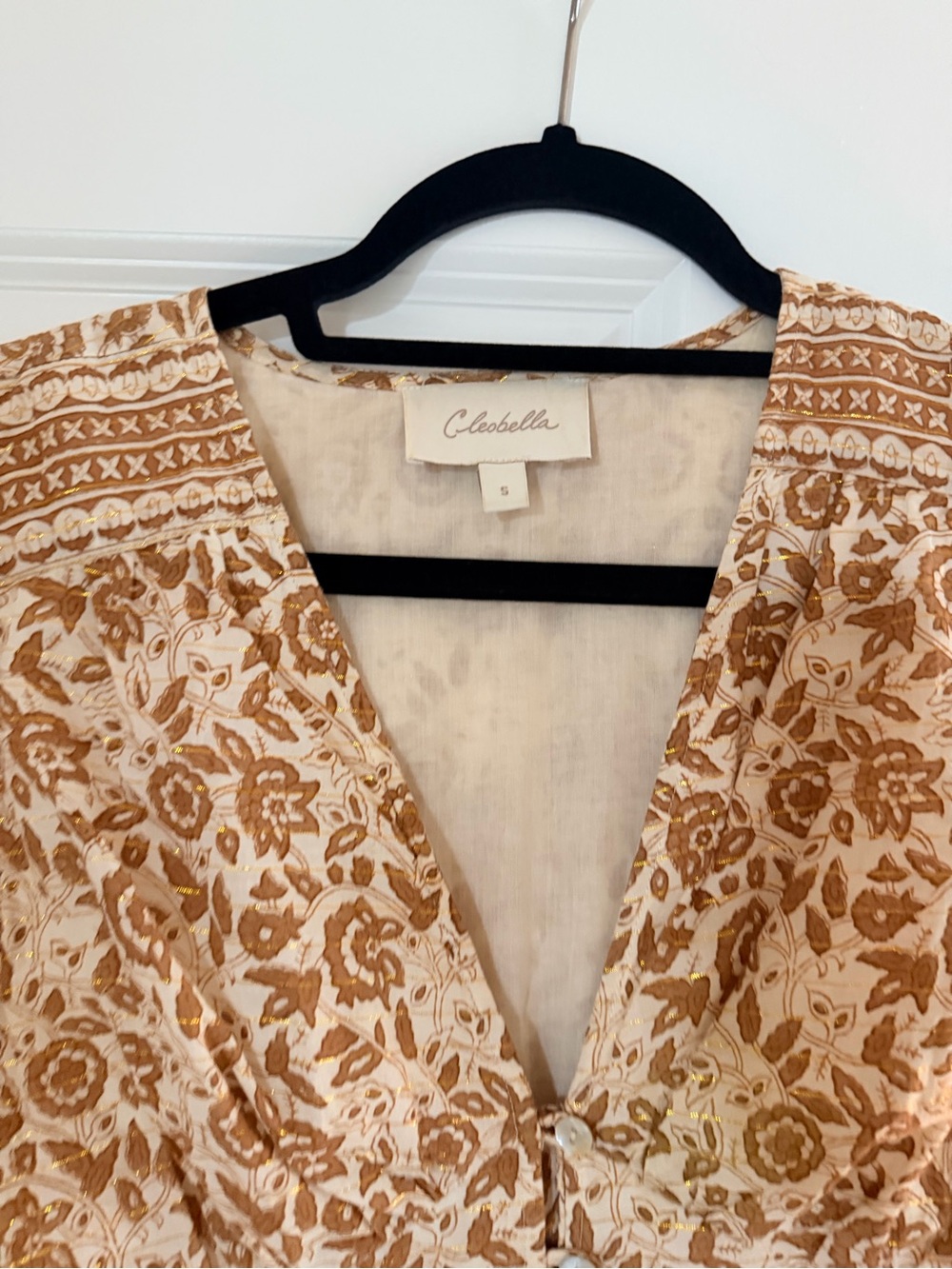 Cleobella Cream and Tan Floral Long-Sleeve Maxi Dress - Picture 3 of 6